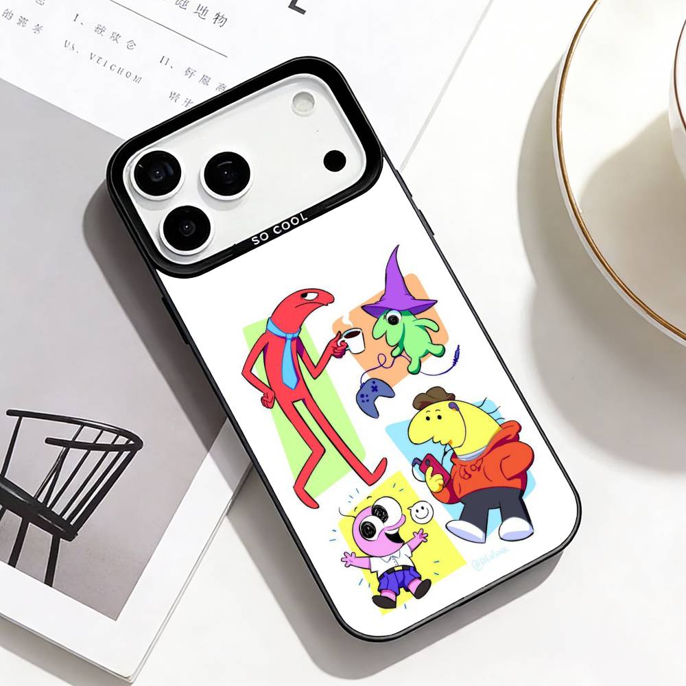 Smiling Friends Phone Case For iPhone17,16,15,14,13,12,11 Plus,Pro Max Black Border Silver  Plated Cover