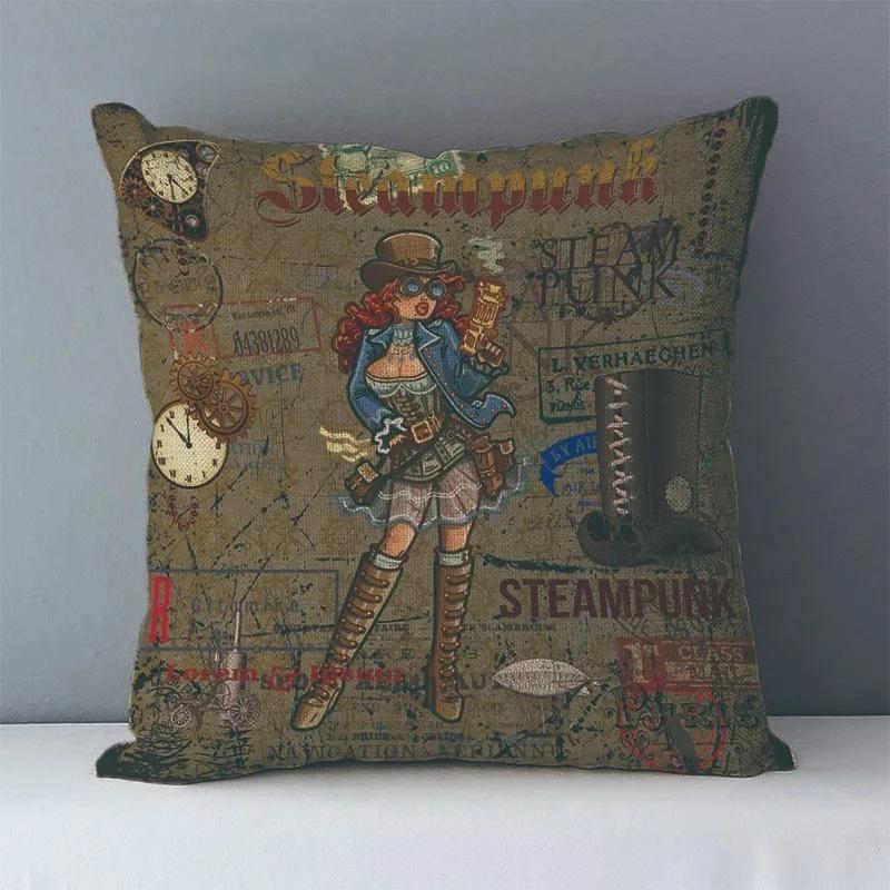 Europeisk stil vintage steampunk-mönster tryckt mysigt soffkuddfodral heminredningskuddar x sängkläder örngott J