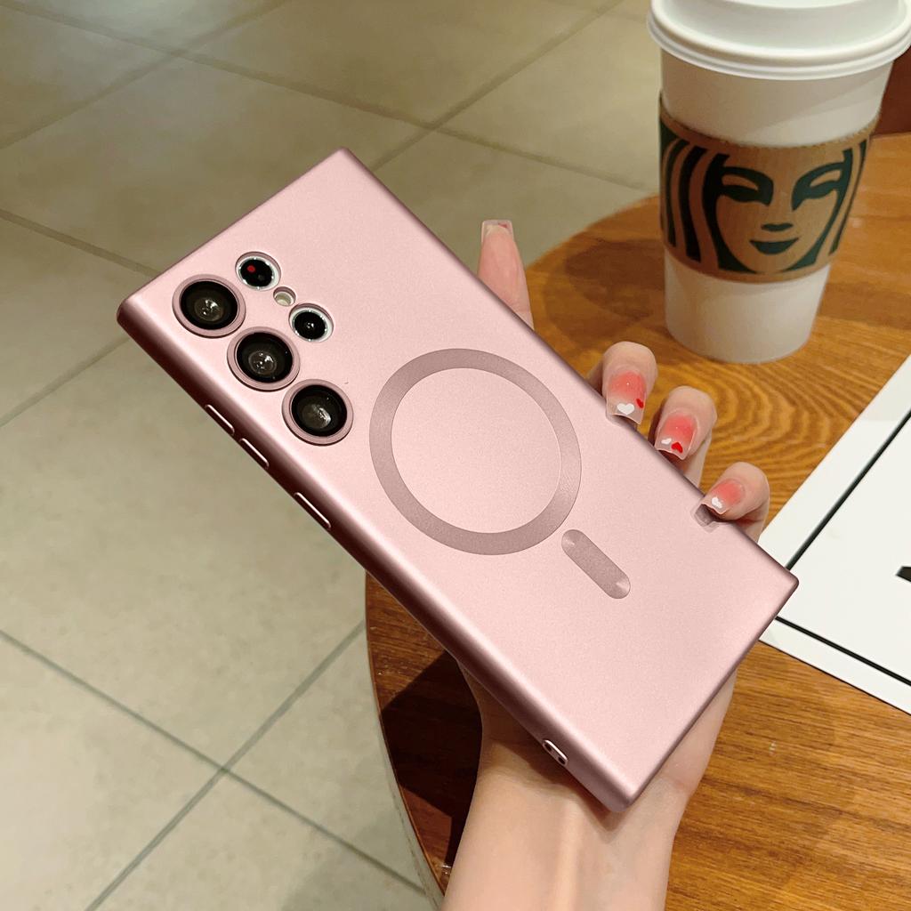 Luxury Magnetic Phone Cases For Samsung Galaxy S23 S22 S21 FE S24 Ultra Plus Magsafe Case Lens Protector Wireless Charging Cover