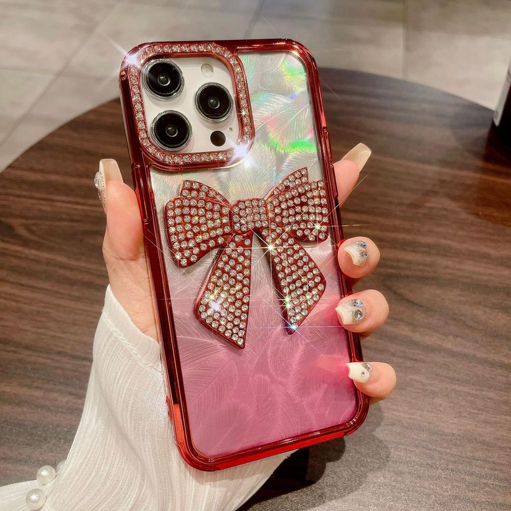 For IPhone 15 Electroplated Butterfly Crystal Diamond Phone Case for Apple 14 Gradient Feather 13 Luxury Protective Case for Women