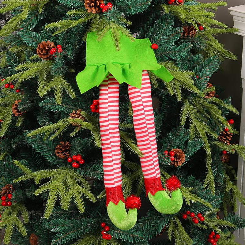 New Christmas Green Fabric Elf Legs Props Doll Decorations Pendants Holiday Puppets Christmas Tree Decoration home accessories