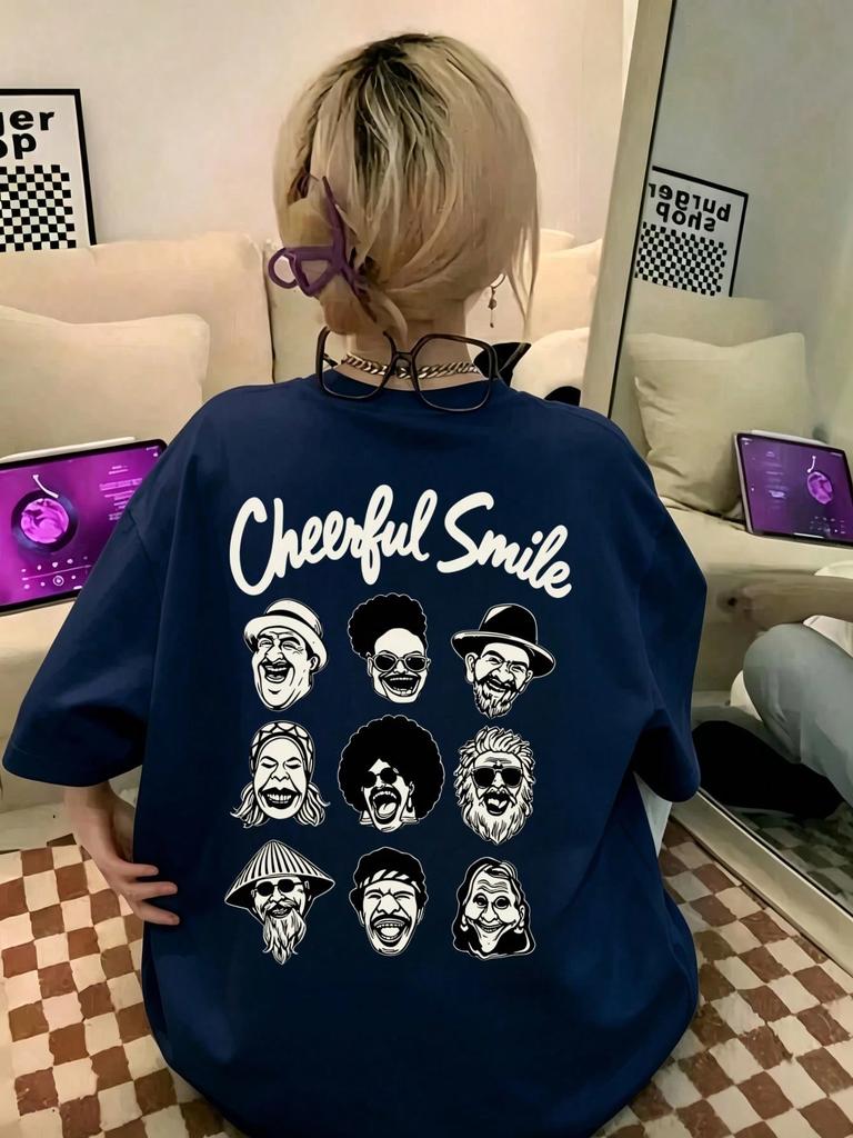 Neues Elegantes Sommer Unisex T-Shirt Locker Drop Shoulder Rundhals Japanischer Koreanischer Stil Cartoon Print Tee