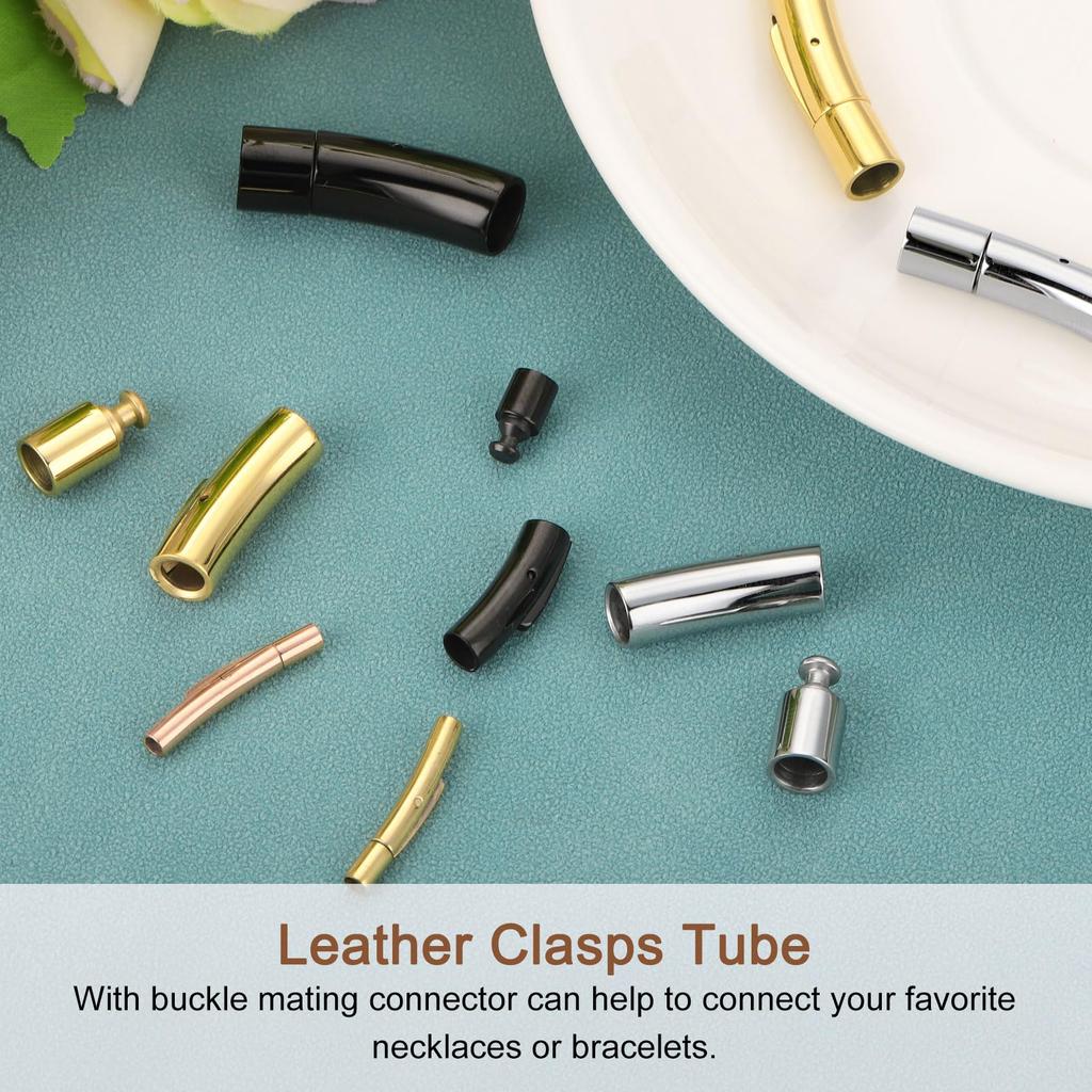 Leather Cord End 6pcs 3mm Hole Column Clasp Stainless Steel Clasp Closure Leather Cord Buckle for DIY Supplies Silver [uxcell] Clasp, Connector,