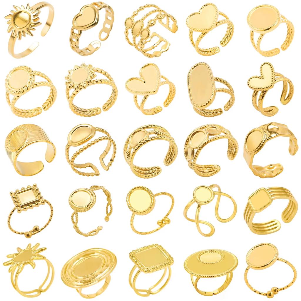 6pcs/lot Gold Plated Stainless Steel Base Rings Settings DIY Blank Knuckle Rings for Women Jewelry Charms Never Fade Wholesale