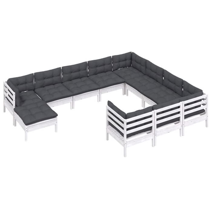 VidaXL Pine Wood Garden Lounge Set 11 Pcs with Cushions Patio Furniture Outdoor Furniture Garden Furniture Furniture 3097044