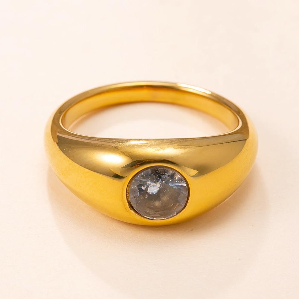 Fashion Stainless Steel Ring for Women, Simple Style Cast Round Zircon Ring
