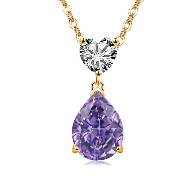 Jewelry Temperament Warm Sun Water Drop Necklace Ice Flower Cut Zirconium Platinum Plated 925 Silver Pendant Necklace