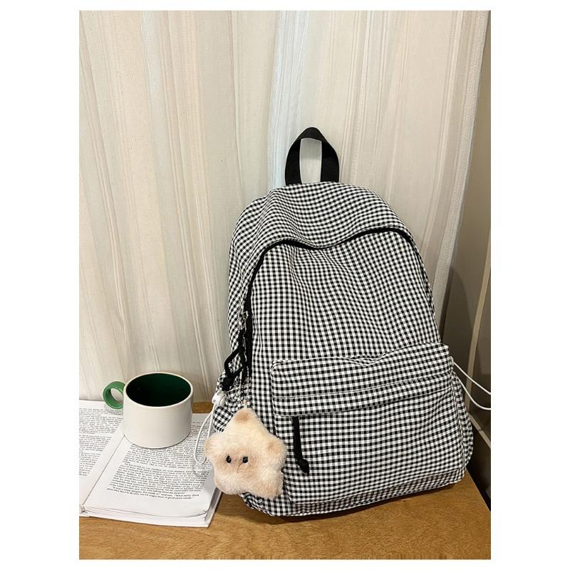 School Bag New Fresh and Sweet Plaid Backpack Junior High School Students Lightweight Large Capacity Backpack