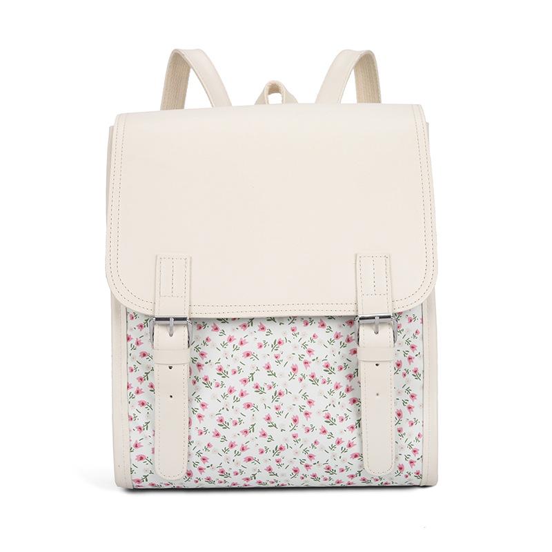 Floral Print And PU Leather Backpack For Women Casual Style Daypack With Buckle Closure Stylish College School Bag Office Work Commute Travel