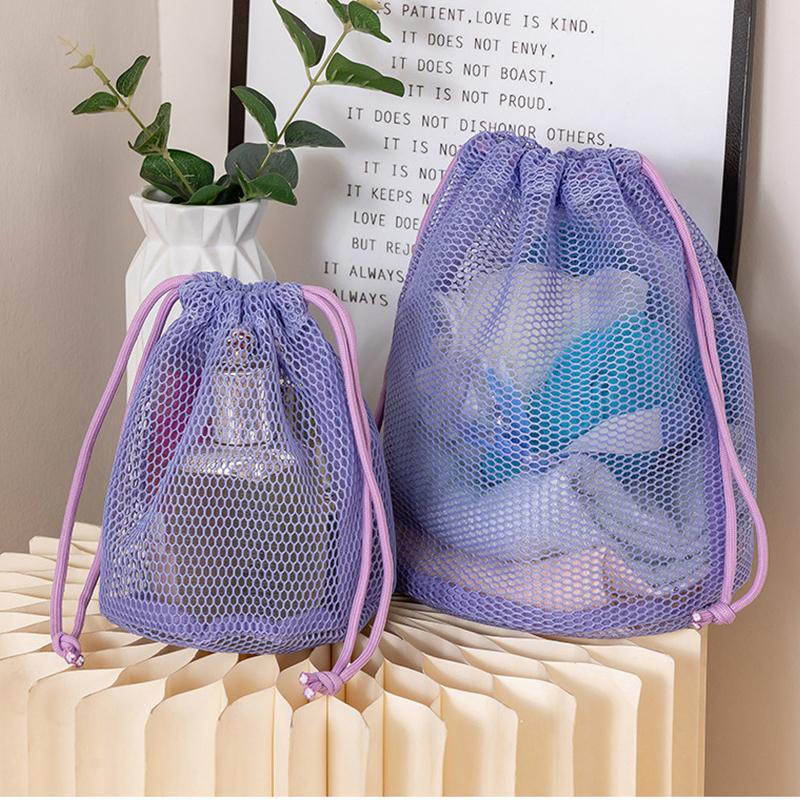 Bolsa de Almacenamiento de Malla de Nylon con Cordón Bolsa de Viaje Multiusos Para Productos Digitales Maquillaje Organizador de Cosméticos Exterior