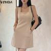 VONDA Letnia damska sukienka Mini bez rękawów z kwadratowym kołnierzem