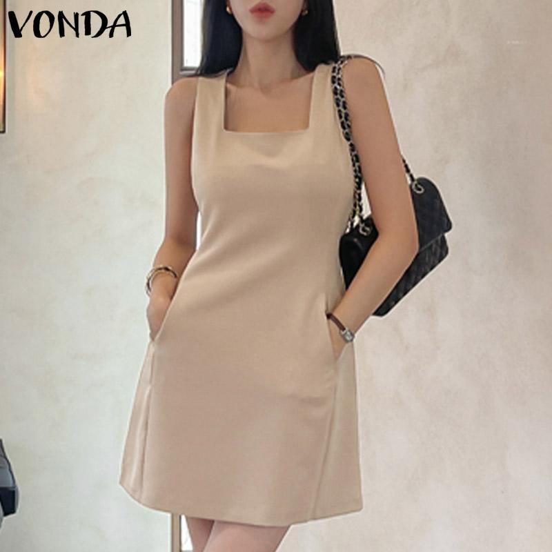 VONDA Letnia damska sukienka Mini bez rękawów z kwadratowym kołnierzem