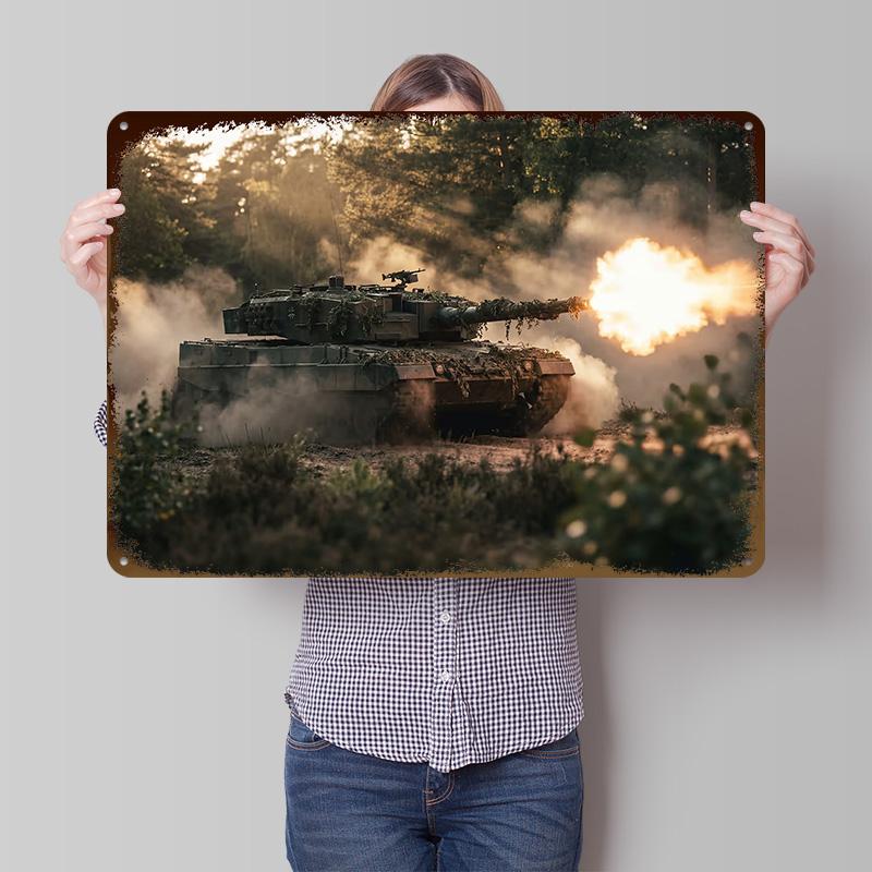 Leopard Tank Firing Metal Poster Customized Wall Art Retro Vintage Tinplate Signs for Luxury Decoration Gaming Wand Deko House