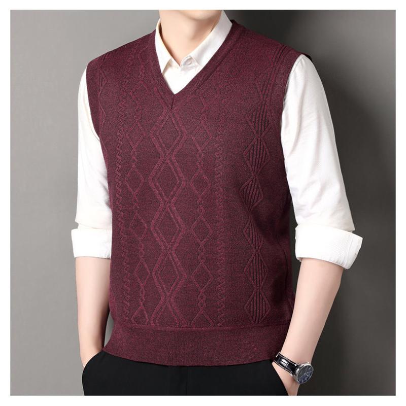 Autumn Winter New Men Pullover V Neck Loose Sweater Vest Inner Wear Versatile Warm Slim Fit Knit Gilet Outerwear