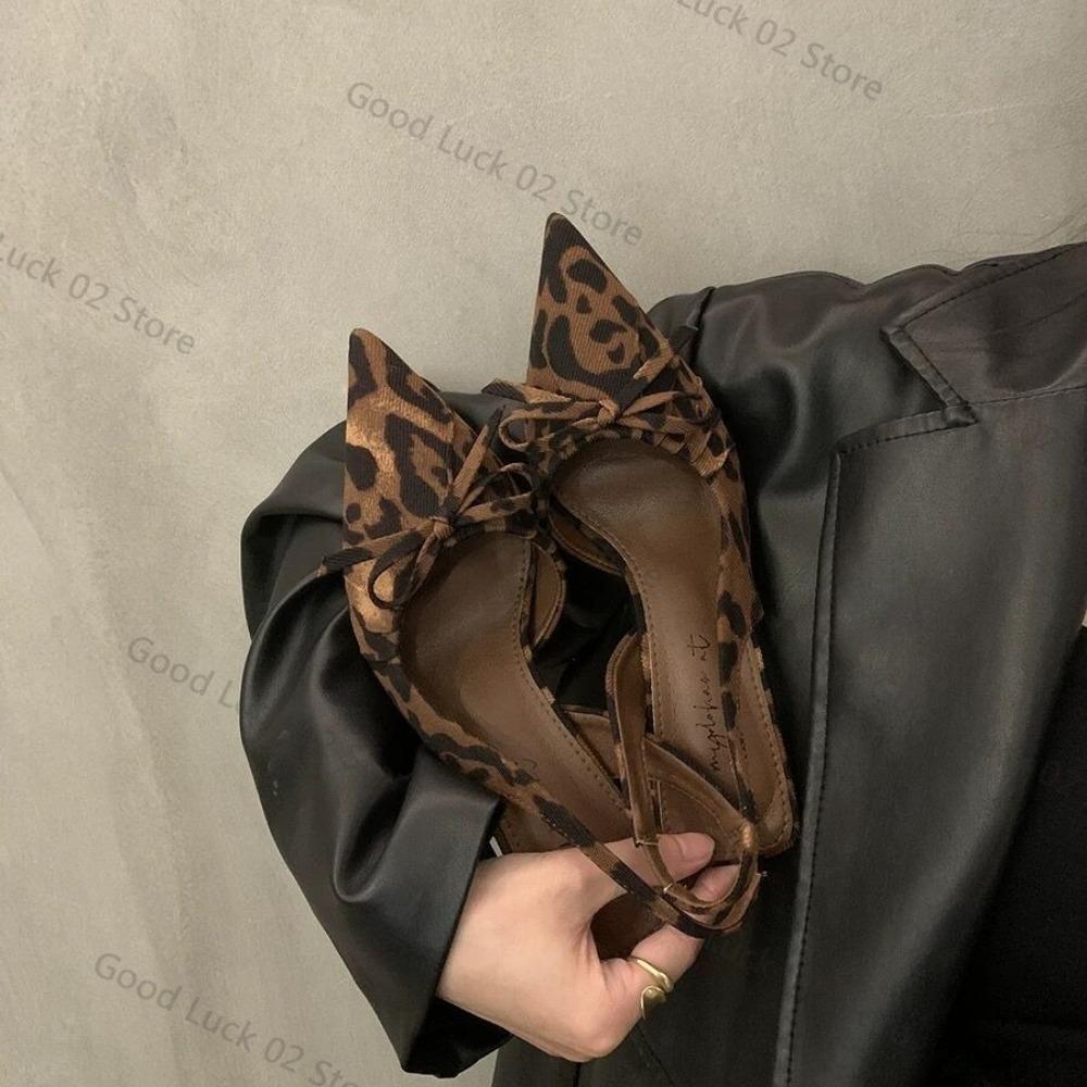 

Fashion 2025 Women Sandals with French Toe Cap Thin Heel Shallow Mouth Pointed Toe Small Follow-up Shoes Women Shoe Temperament 35 цветной печати леопарда