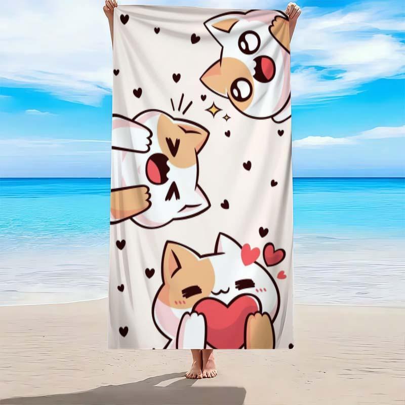 Cute Cat Beach Towel,Ultra-Absorbent, Quick-Dry, Polyester Blend, Ideal for Beach, Pool, Bathroom, Yoga, Fitness,Outdoor Camping
