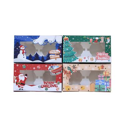 12 Pcs Christmas Theme Paper Cupcake Gift Boxes With 2 Holes For Party Supplies And Dessert Packaging