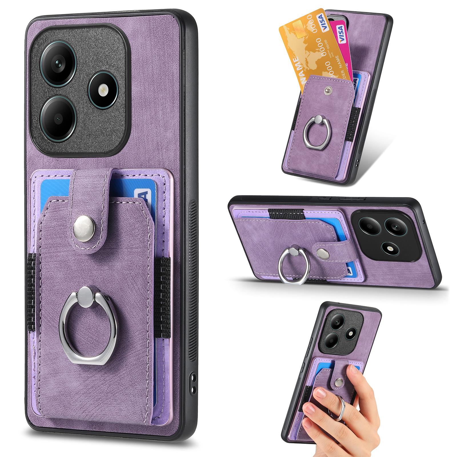 

For Xiaomi Redmi Note 14 4G (163.25x76.55x8.16mm) Phone Case Leather Back Cover with Card Slots Kickstand Purple