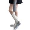 Ruffled Sheer Calf Socks with Heel Ribbons and Bows, Ballet Style, Korean Version.