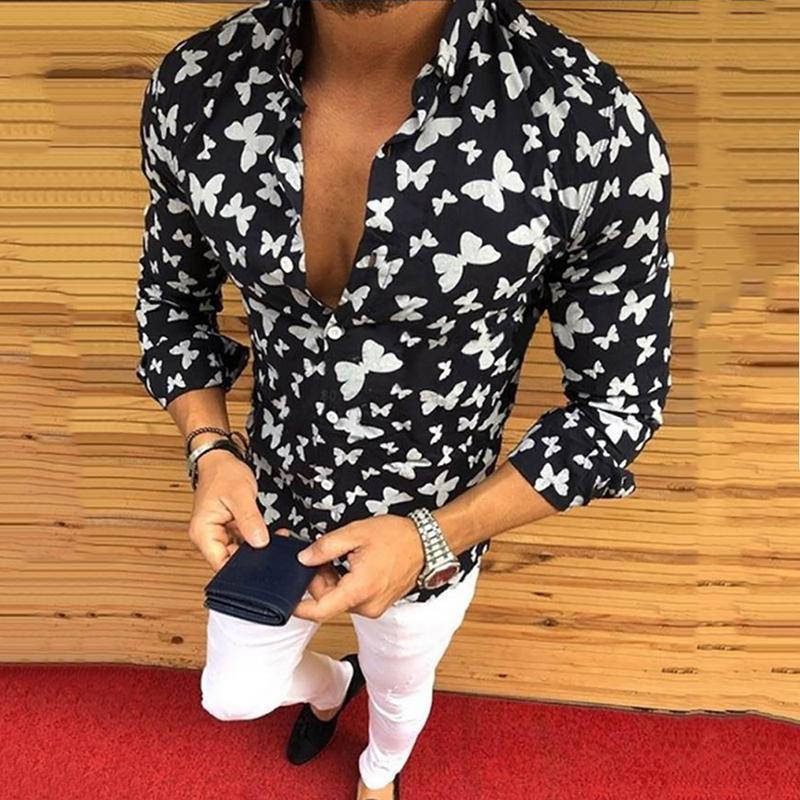 Autumn Men's Casual Versatile Fashion Street Men's Shirt Lapel Single-breasted Shirt Men's Irregular Line Long-sleeved Shirt