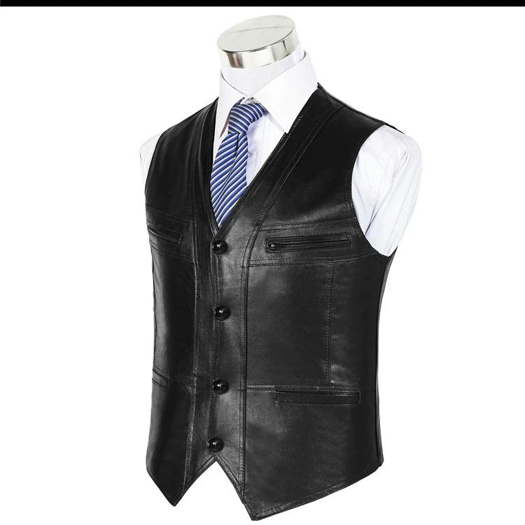 Weste aus echtem Leder, integrierte Weste aus Schaffell, Wolle und Pelz für Herren im Herbst und Winter, Lederweste für Herren mittleren und älteren Alters, mit