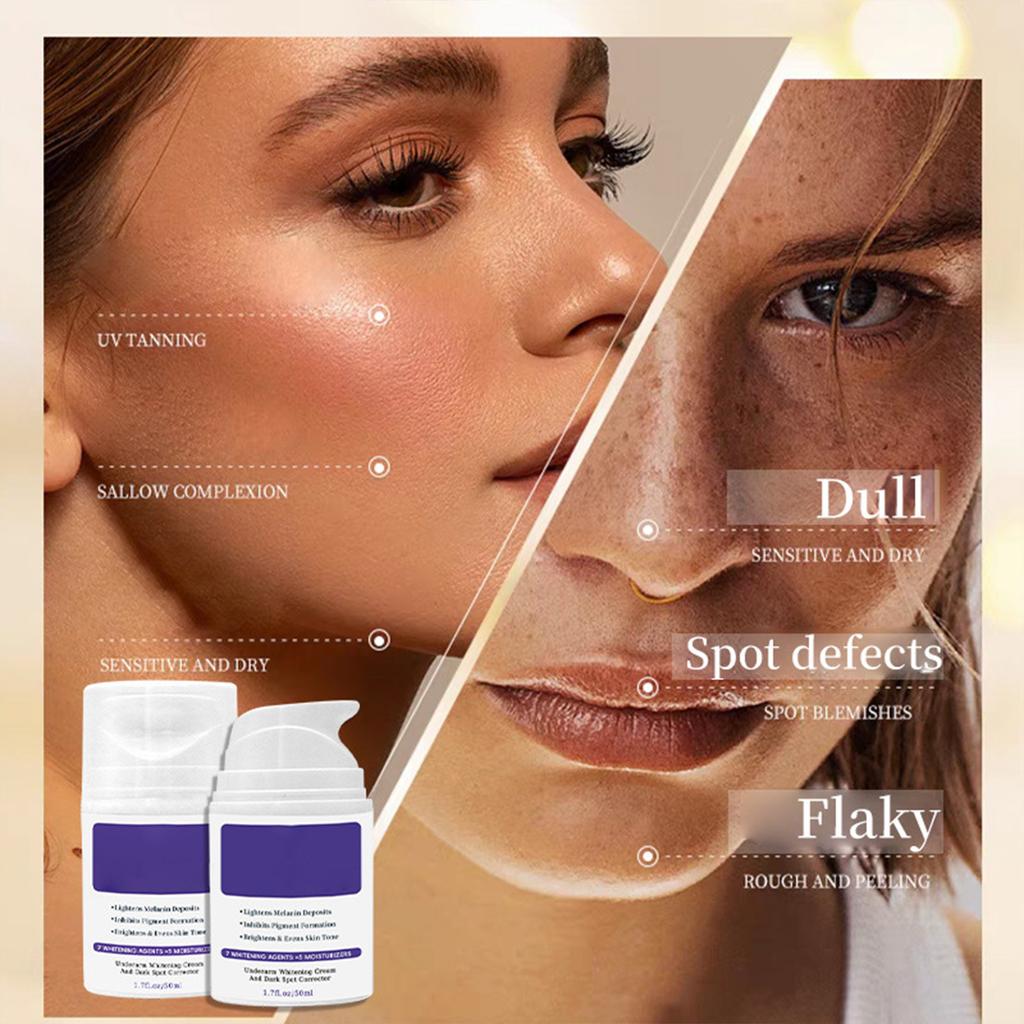 Feuchtigkeitsspendende Körpercreme reduziert Mattheit unter den Achseln, an Knien und Ellbogen und hellt den Teint auf.