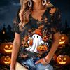 Women's V Neck Halloween Print Lightweight Summer Top
