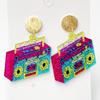 Fluorescent Shining Oil Gloss Magnetic Tape Retro Era Earrings Lightning Element Radio Women's Eye Catching Earrings Gift