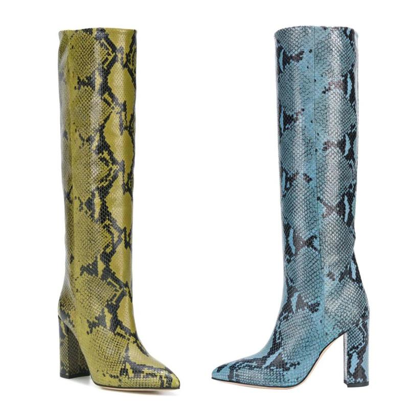 Fashion Brand Design European American Crocodile Sleeve Knee High Women's Boots Large 43 Thick Heel High Boots Show Knight Women's Shoes