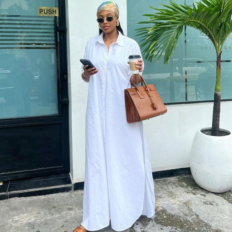 Western Style Casual Fashion Loose Shirt Dress African Long sleeve Split Dress Loose Shirt Skirt