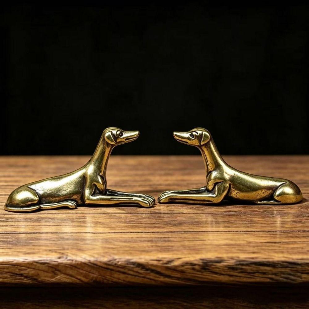 Hand-Carved Brass Greyhound Figurine Exquisite Miniature Dog Statue Chinese Zodiac