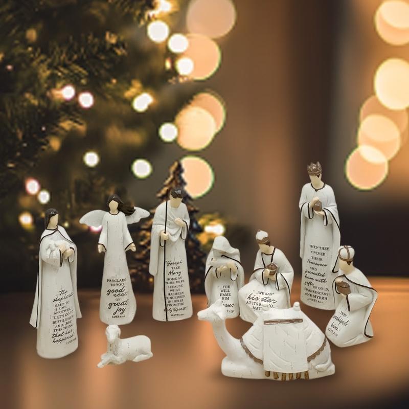 Christmas Nativity Figurine,Resins Stable Nativity Scene Holy Family Collectable Decors,Christmas Table Figure Ornament