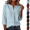 Casual Dames Blouse met Knopen Driekwartmouw Lichtgewicht Ontspannen Pasvorm met V-hals Geschikt voor Dagelijks Gebruik