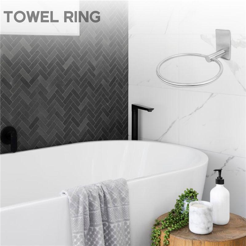 

AEE4-Towel Ring/Hand Towel Holder - Self Adhesive Round Towel Rack Black Hand Towel Bar For Bathroom, Stainless Steel серебряный
