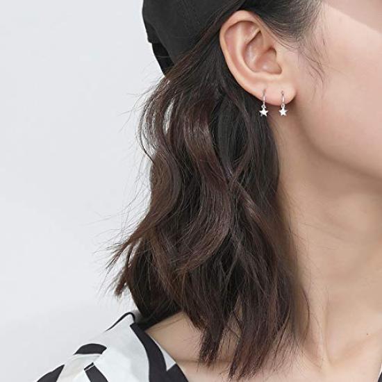 Rockyu Pierced Star Earrings for Women and Silver Dangling Stainless Steel Star Both Ring New York Style Men, Popular, Hoop, Earrings, Ring,