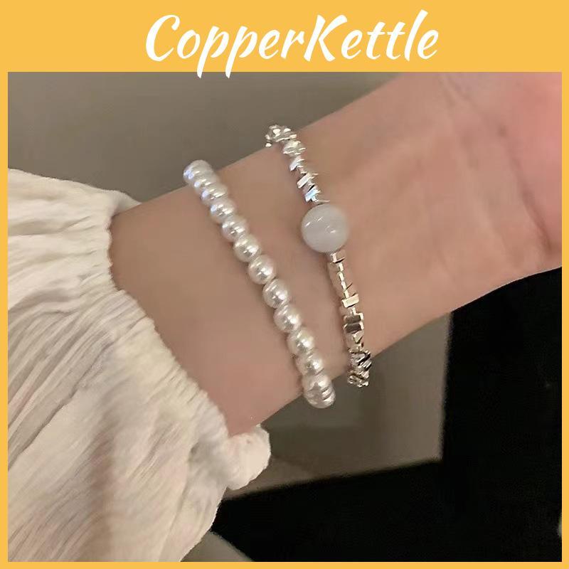 Exquisite Irregular Silver Pearl Layering Bracelet Chic Fashionable Jewelry