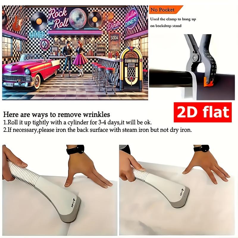 2D Flat 1pc Retro Rock Party Banner - Polyester Background Classic Car Guitar and Microphone Design