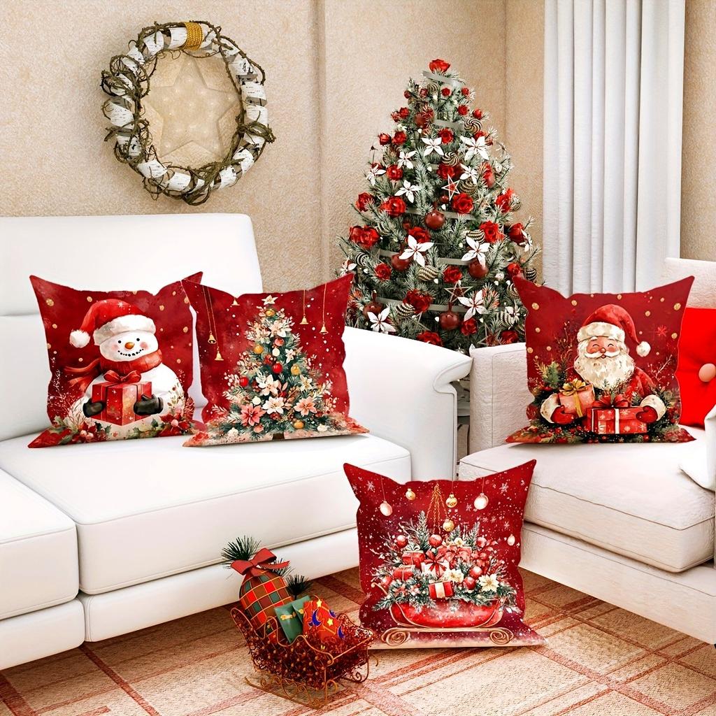 Christmas Decoration Pillowcase Santa Claus Snowman and Gift Pillow Cover Sofa Cushion Suite Room New Year Home Decoration