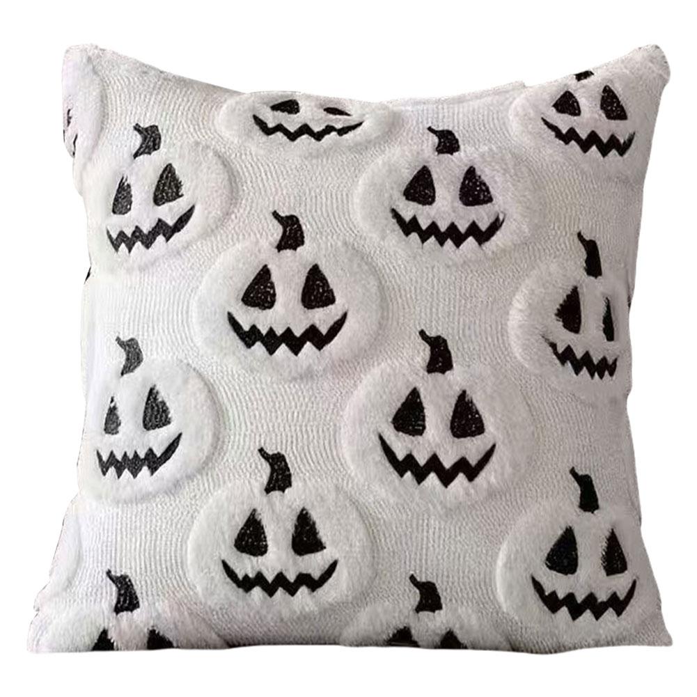 Halloween Plush Faux Fur Pillowcase Washable Ghost&Pumpkin Pillow Cover Throw Pillow Cover for Couch Sofa Bedroom Home Decor