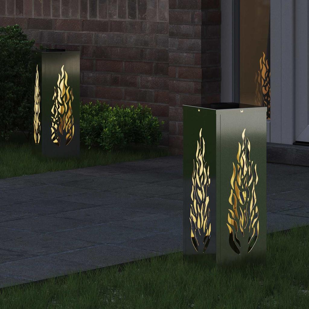 Solar LED Path Light 2 Pcs Silver Galvanized Steel