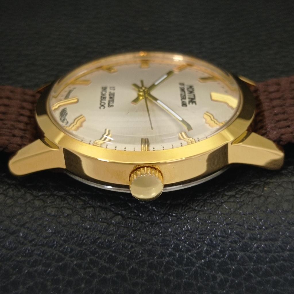 SWISS VINTAGE MONTINE HAND-WINDING MENS REFURBISHED SILVER DIAL WATCH a441559-5
