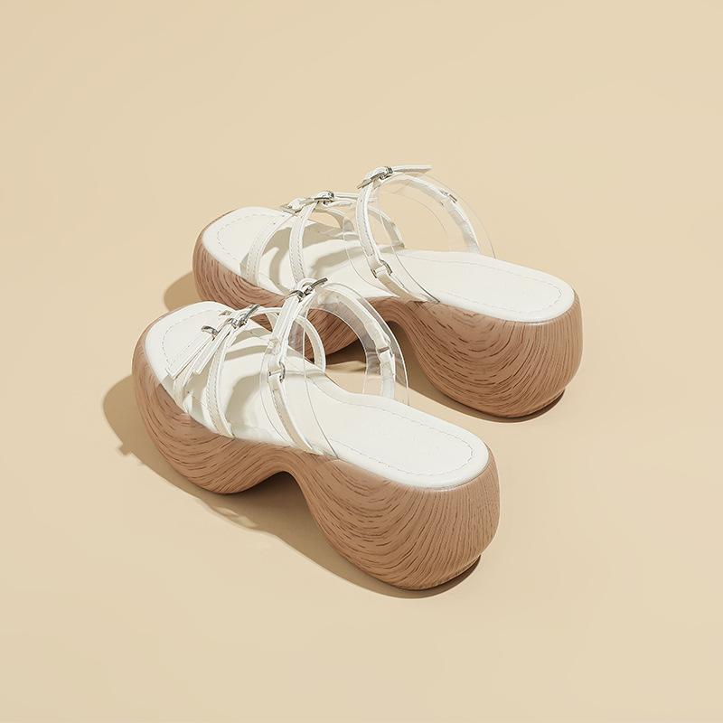 

Thick-soled heightening Roman sandals for women s new summer outer wear, one-word with wedged muffin, one-pedal retro cool slippers 40 бежевый