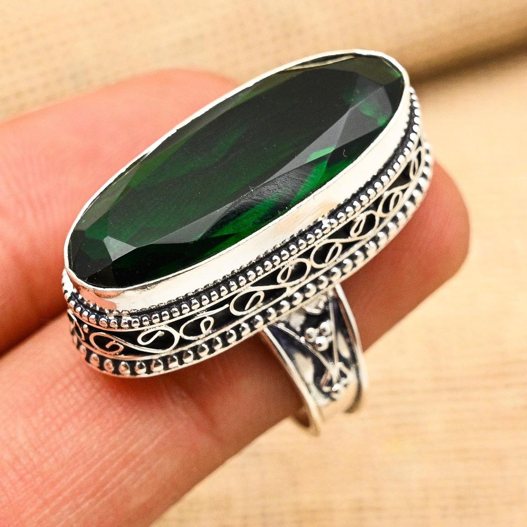 Kromdiopsid Ädelsten 925 Sterling Silver Handgjord Underbar Smyckesring