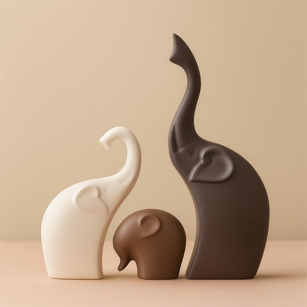 Home Décor Elephant Family Matte Finish Ceramic Figures - (Set of 3 Piece, Matte Brown)