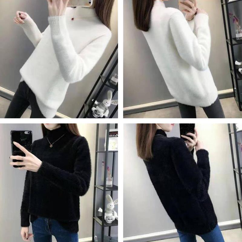 Golfy Jednokolorowe Elastyczne Swetry Casualowe Damskie Jesienno-zimowe Swetry Z Długim Rękawem Sweter Dzianinowy