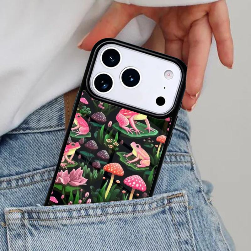 Vintage Retro Frog Mushrooms Phone Case for iPhone 17ProMax 12 13 14 15 16e 17 Pro Max Plus Air Cover