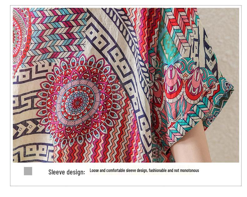 2023 Summer Plus Size Women's Loose Tencel Cotton Batwing Sleeve Sun Protective Tee