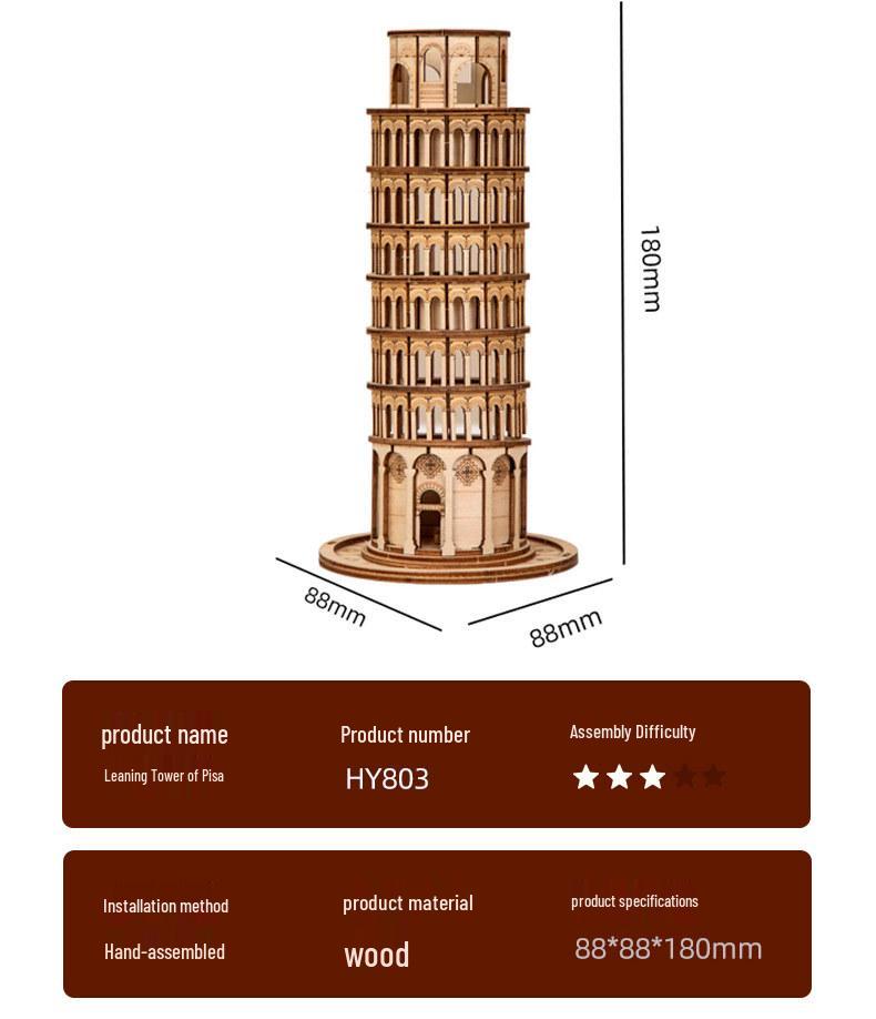 

3D Wooden Puzzle Model: Eiffel Tower & Arc de Triomphe - Ancient Building Ornaments for Kids