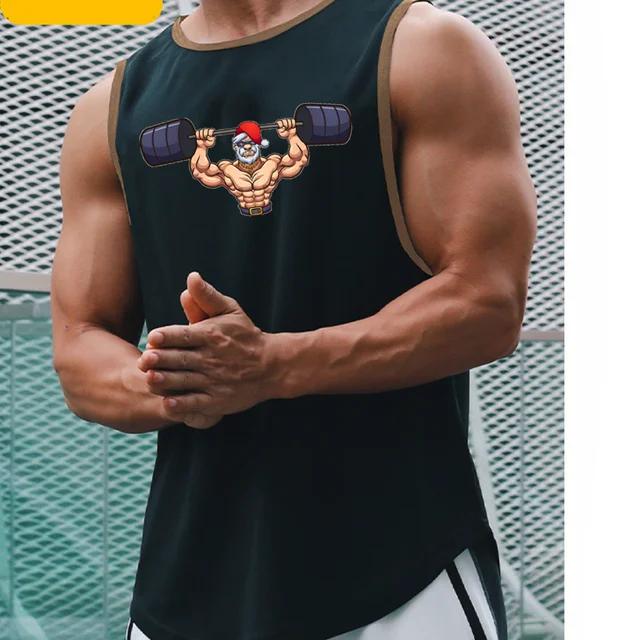 Fitness Sommer Herren Fitness Running Schnelltrocknendes bedrucktes ärmelloses Unterhemd mit Rundhalsausschnitt Muscle Undershirt Gym Workout Weste