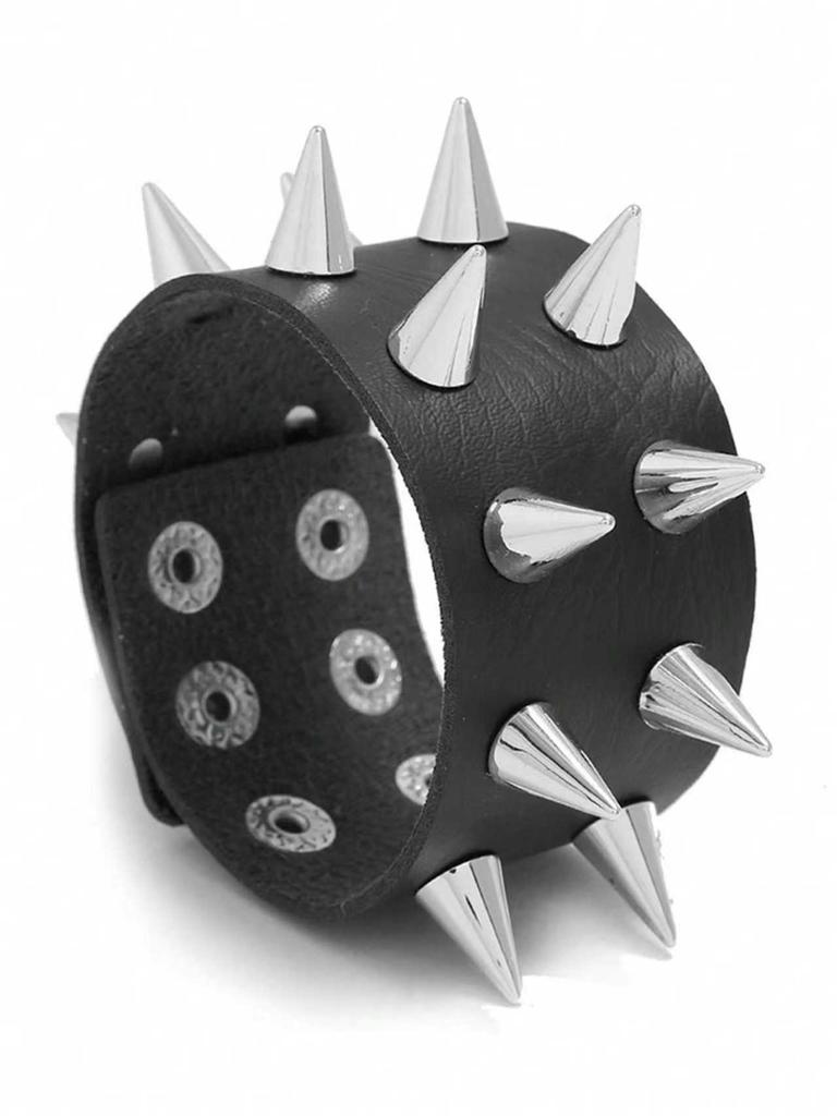 Halloween Punk Rock Skull Rivet Bracelet, Gothic Pu Leather Cuff Bracelet, 80S Wristband Bracelet, Adjustable For Men And Women